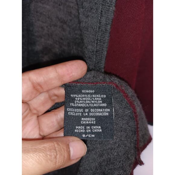 BLANC NOIR BNCI Wool Blend Open Front Burgundy Gray Hooded Cardigan Size S - Picture 3 of 4